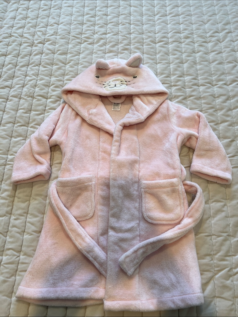 🐰 Pottery Barn Kids Pink Hooded Plush Robe with Kitty Face 🐰